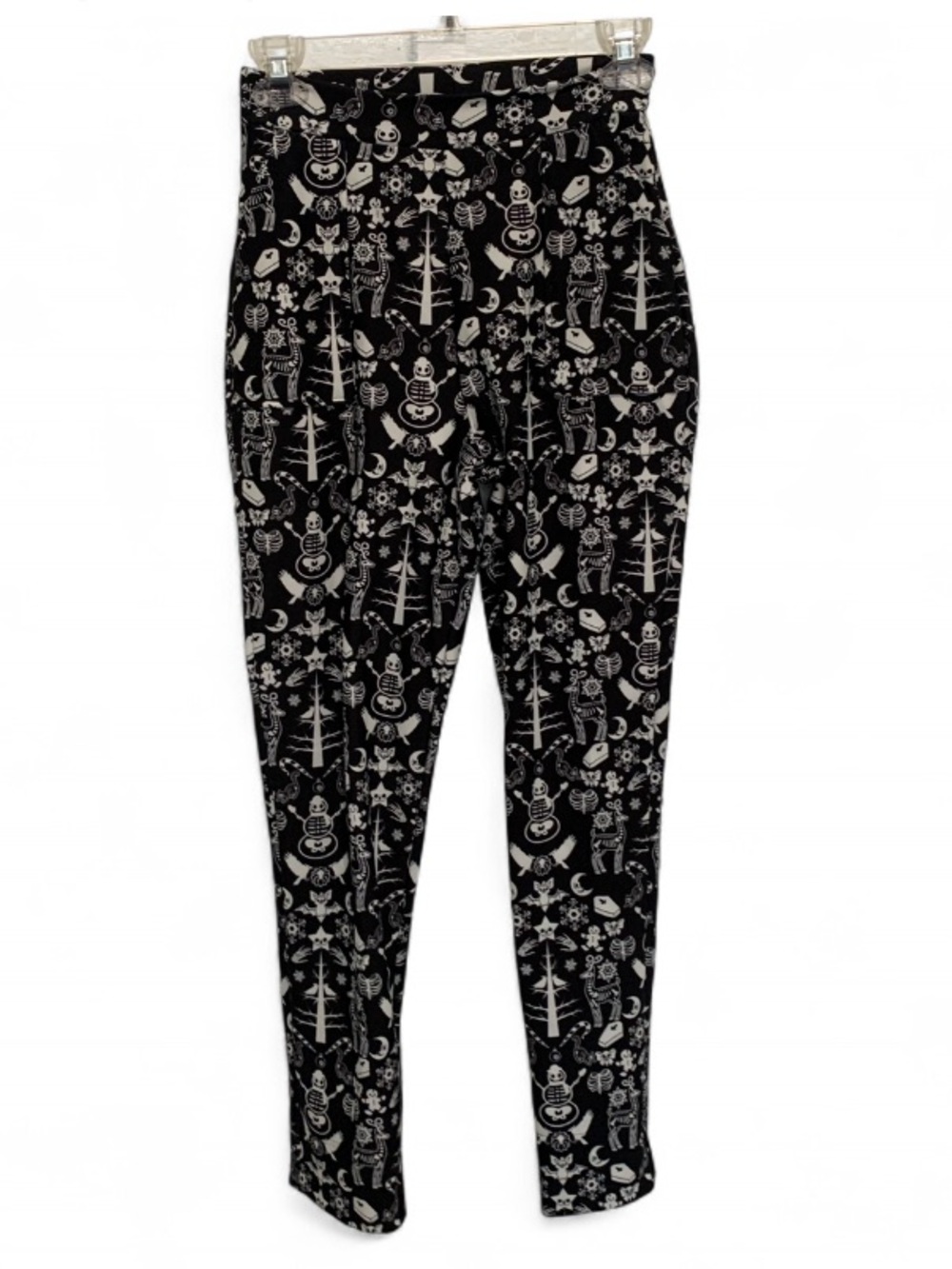 BlackMilk Black & White Spooky Goth Christmas Graphics High-Waist Leggings